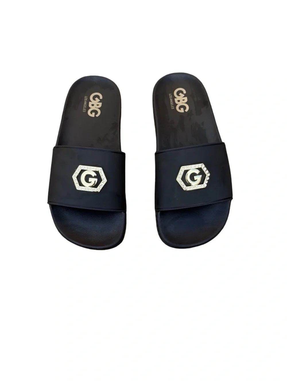GBG Los Angeles Black slides With crystal-embellished 
